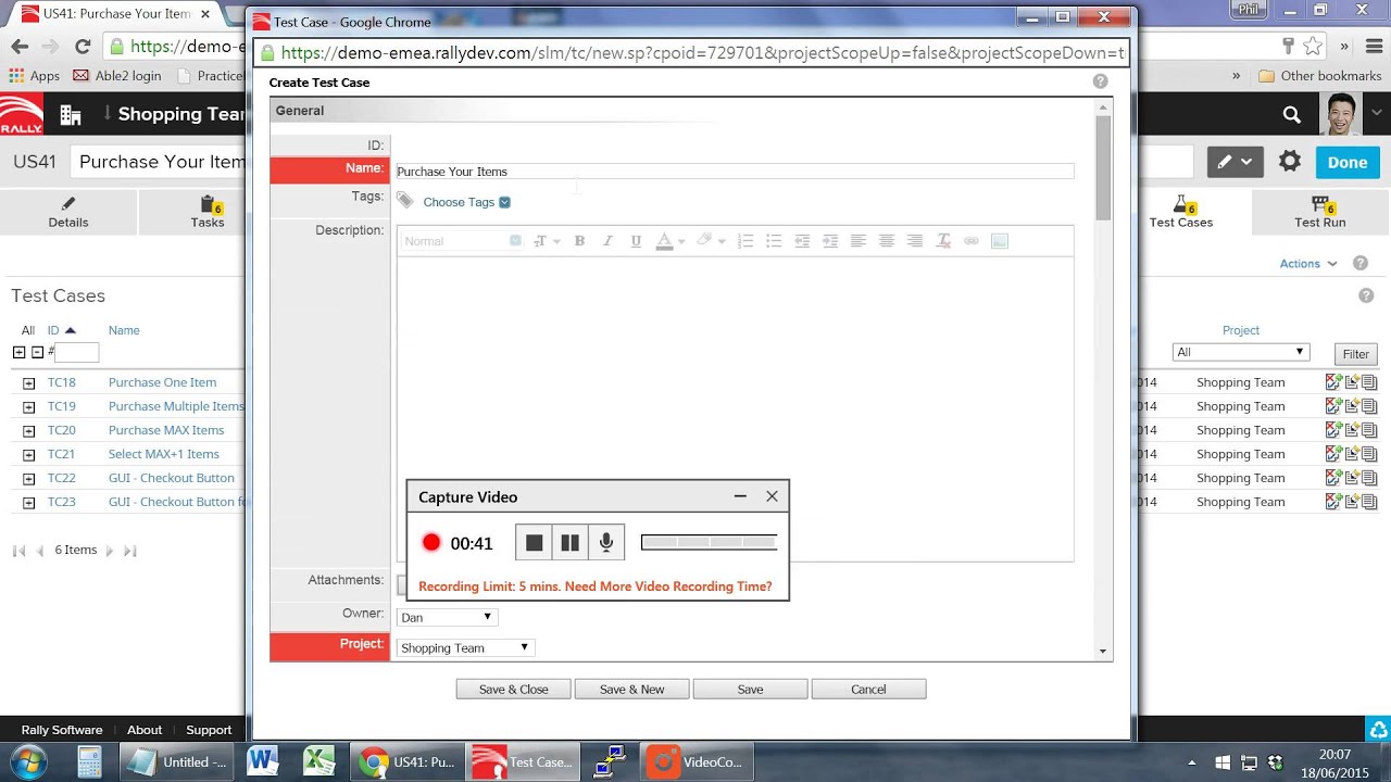 Create a Test Case in Rally