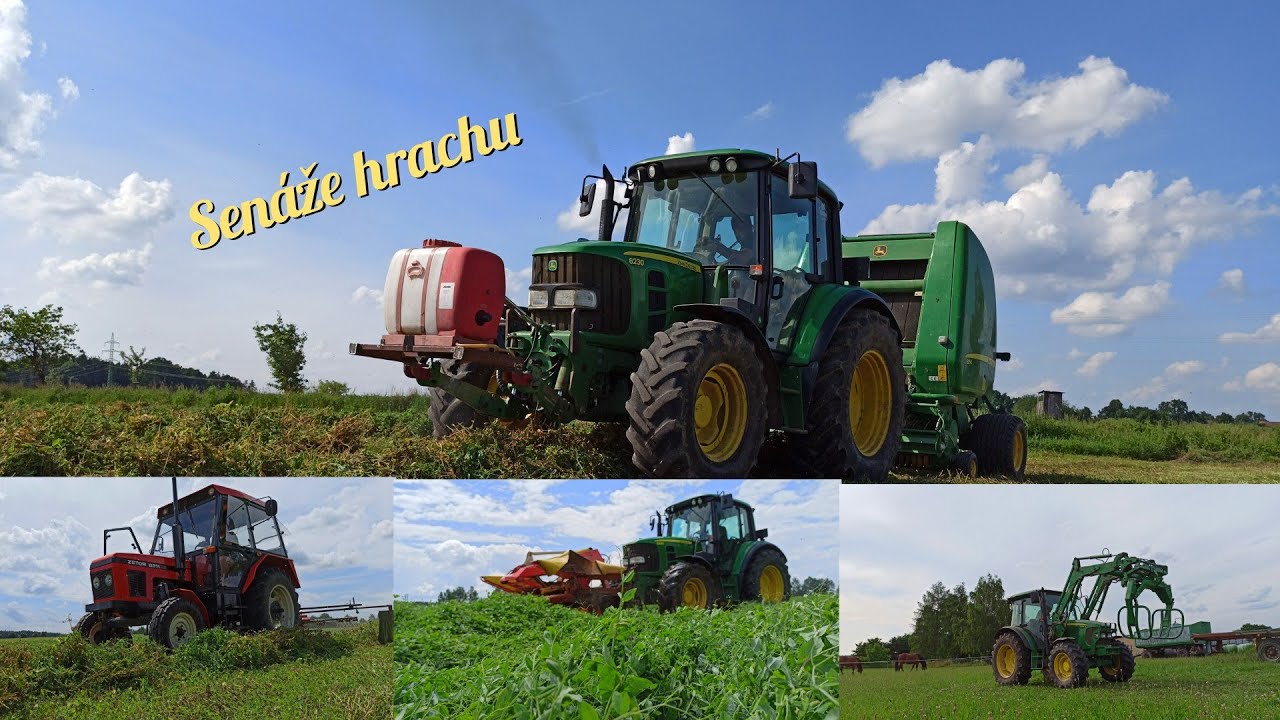 Senáže hrachu 2021 John Deere 6230, 5070M a Zetor 6211 a 7011