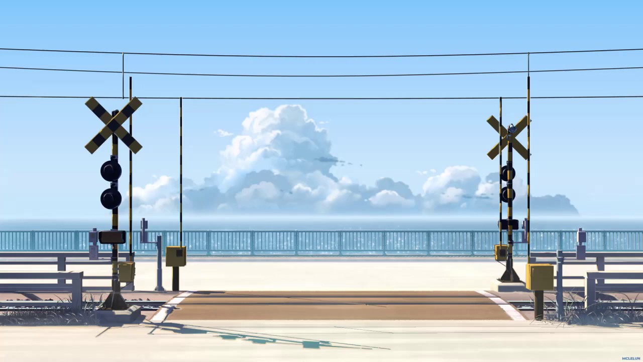 Photoshop + Blender3D - Anime Style Background - Railroad Crossing