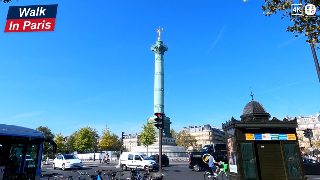 Walk In Paris from Bastille to Beaubourg (4K)