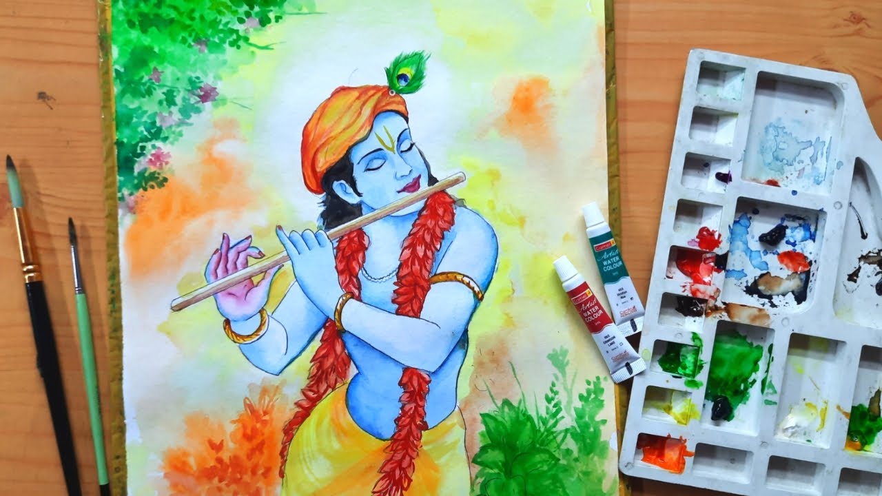 Sri Krishna water colour drawing tutorial | step by step bangla drawing tutorial for beginners