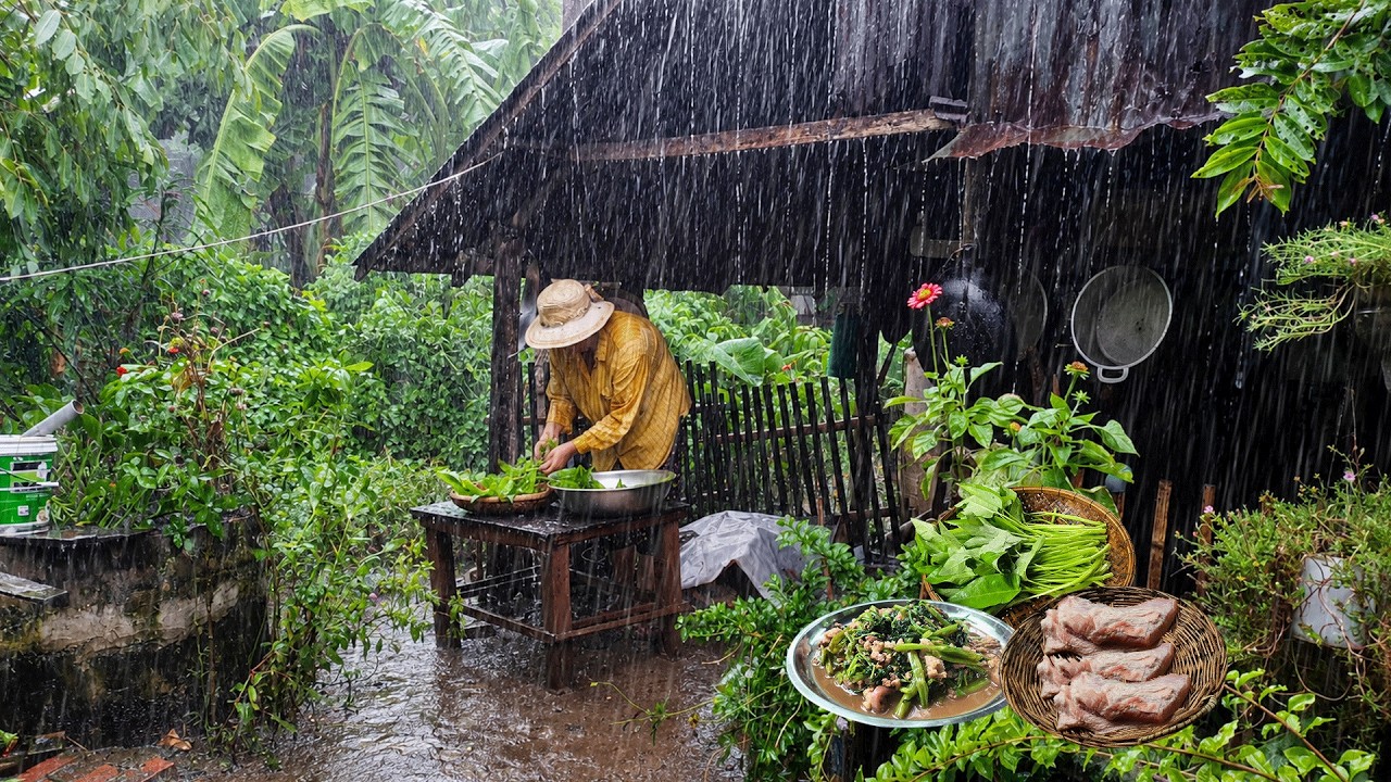 Cooking on a rainy day, Simple Village cooking for dinner