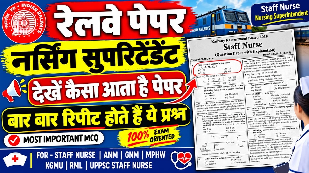 RRB Railway Nursing Superintendent Exams Full Question Paper, Nursing Superintendent Previous Year Q