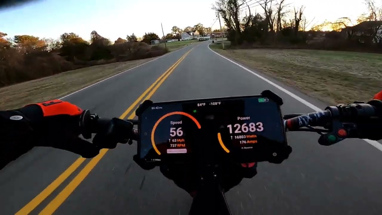 Insane High Speed Ride on a fast Ebike. 20-30Kw EBB with a BAC 8000 maxed out. 72v60ah800 phase amps