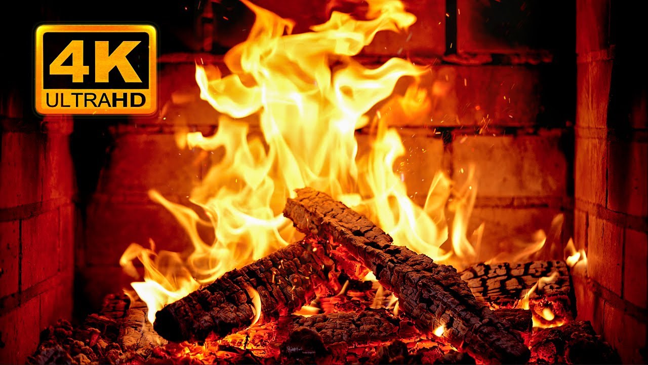 🔥 FIREPLACE Ultra HD 4K. Crackling Fireplace with Golden Flames & Burning Logs Sounds