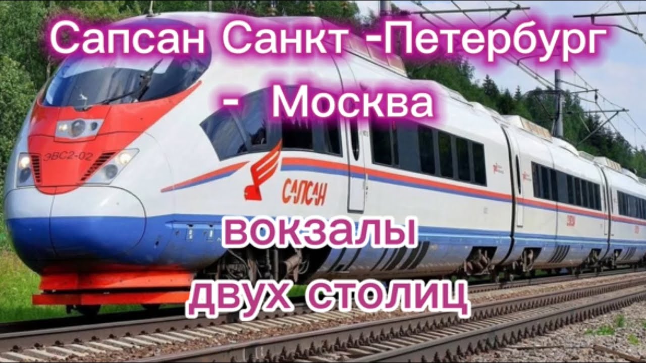 Поездка на поезде Сапсан из  Санкт-Петербурга в  Москву. Поезд снаружи и внутри.  Вокзалы  столиц.