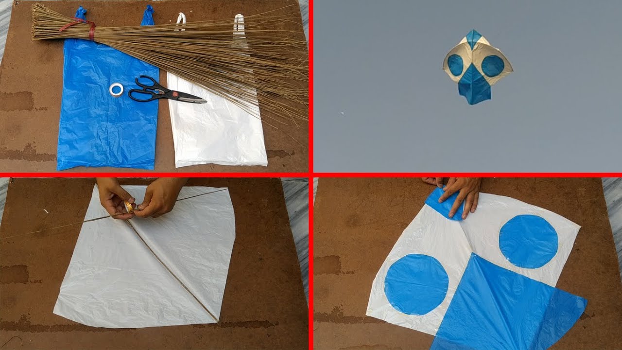 How to make 2 akhal kite with plastic bag at home - kite making with shopper bag - kite for kids