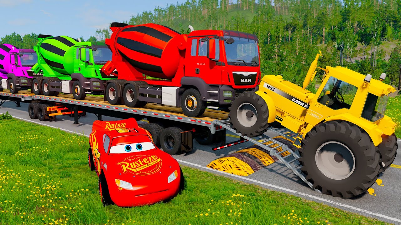 Flatbed Truck McQueen | Transportation with Truck - Pothole vs Car #14 | BeamNG.Drive Gameplay
