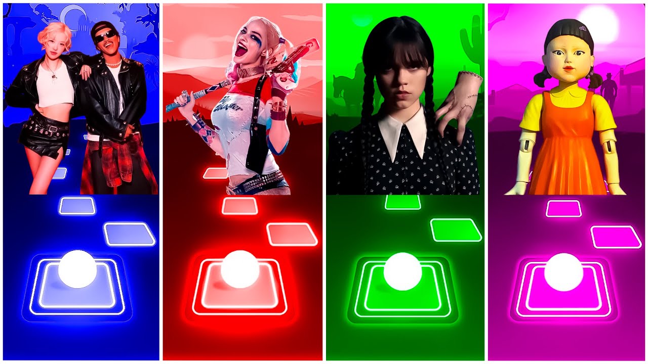 Rose Bruno Mars - Apt vs Harley Quinn vs Wednesday - Bloody Mary vs Squid Game | Tiles Hop Edm Rush!