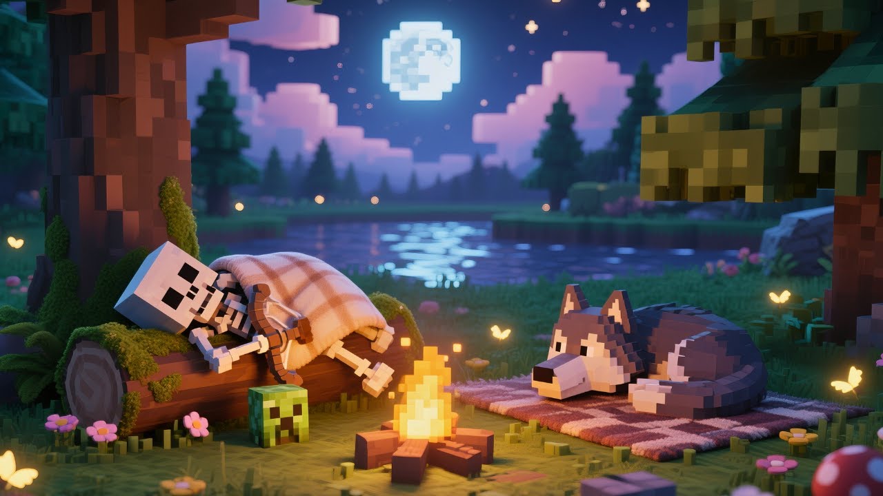 🧸🎵 Быстро засыпайте с Minecraft Bedtime Songs — 4-часовая музыка для сна для детей! 🎮🌙 (Песни на...