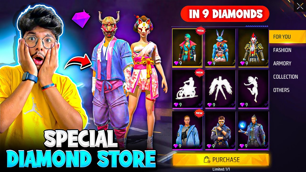 Free Fire New Purple Diamond Store 😱We Got All Rare Bundles in 9 Diamonds 😍- Garena Free Fire