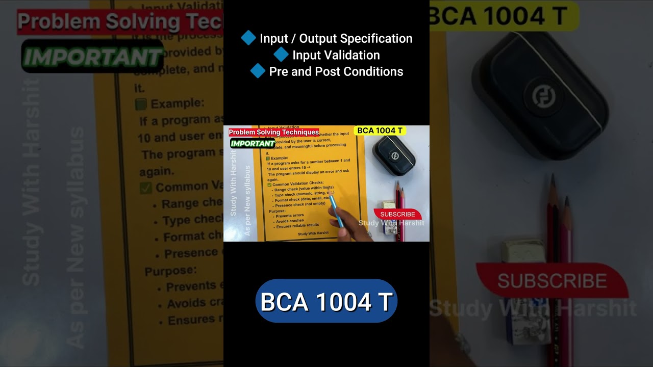 Input / Output Specification | Input Validation | Pre & Post Conditions | Problem Solving Techniques