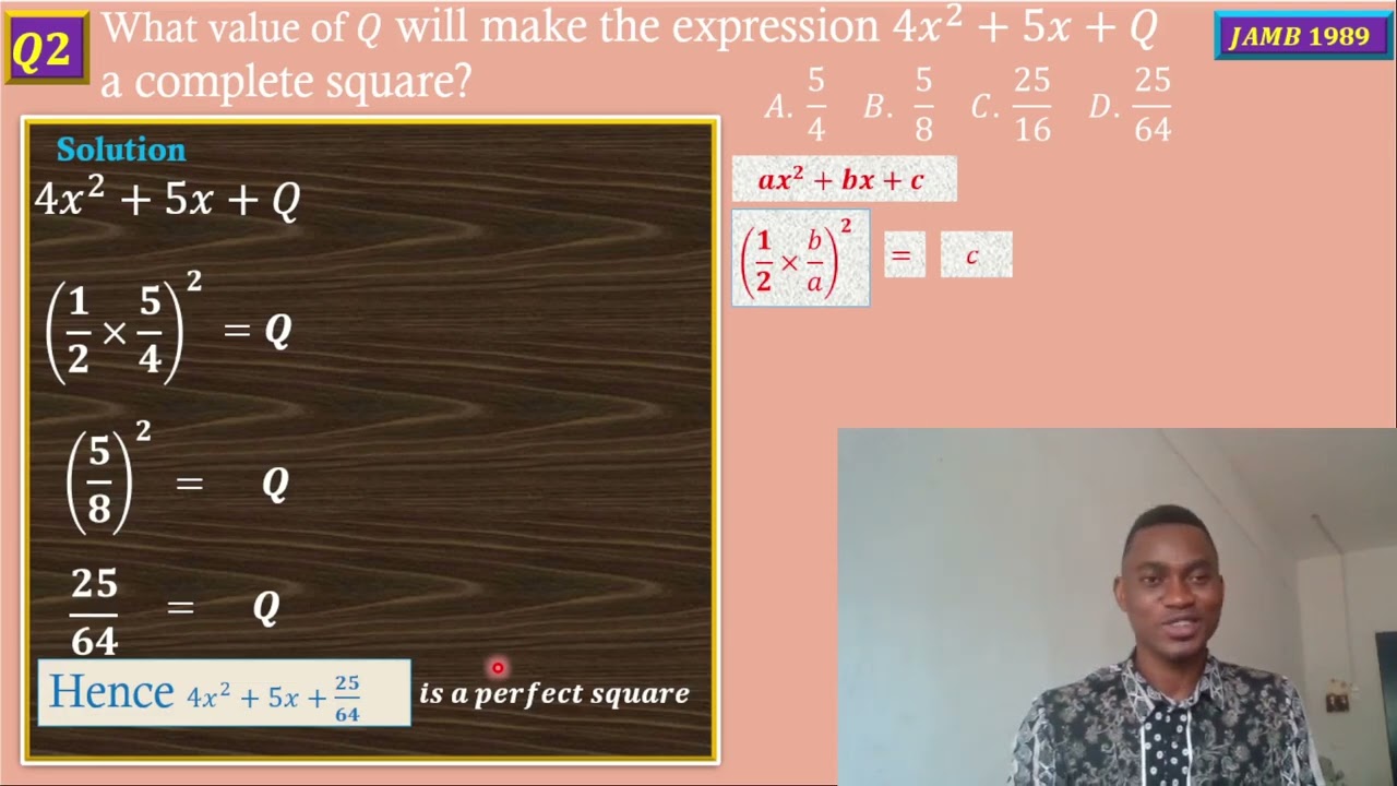 JAMB questions on completing of squares
