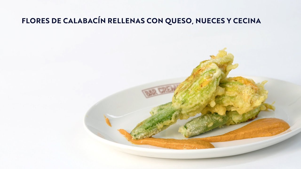 FLORES DE CALABACÍN RELLENAS CON QUESO, NUECES Y CECINA
