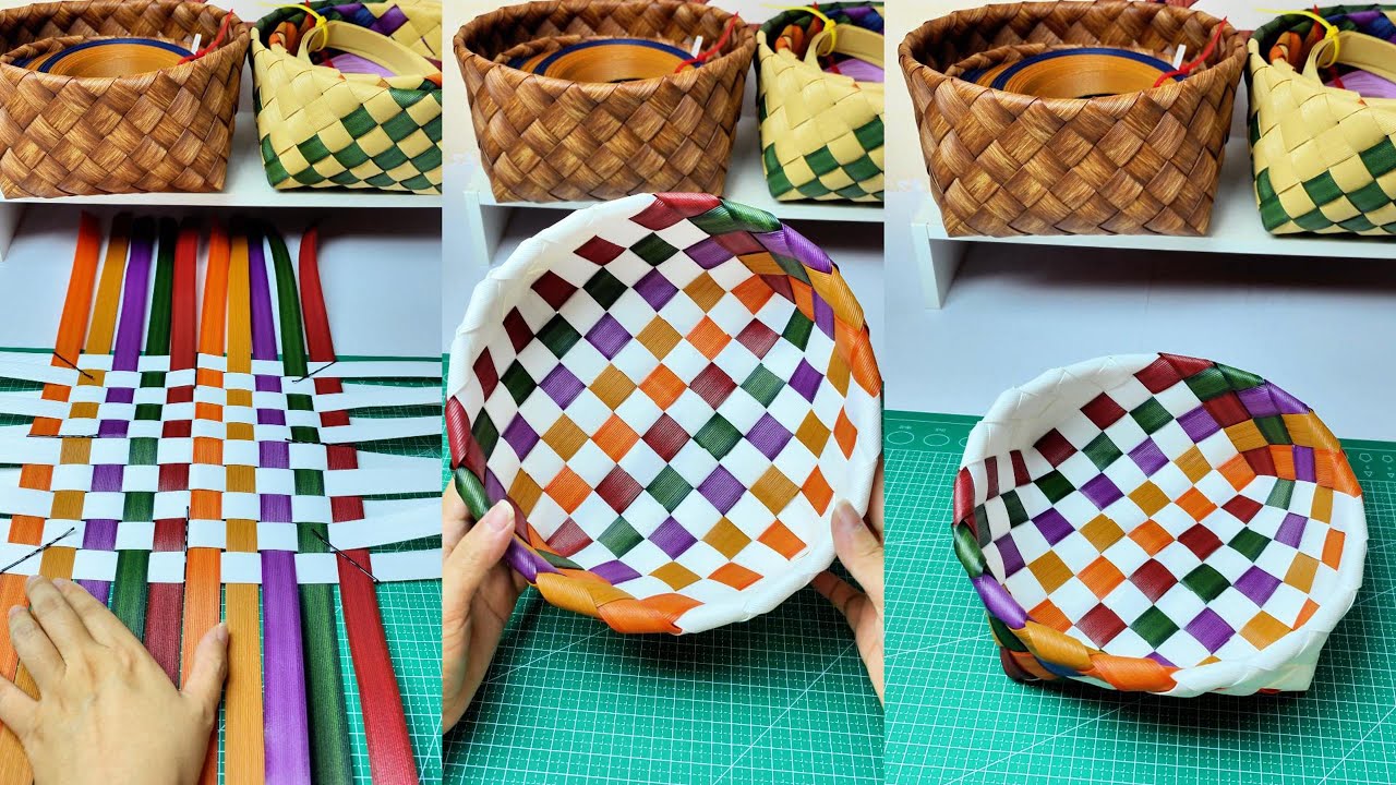 DIY Basket with Colorful Rattan Strips #diy #handmade #craft