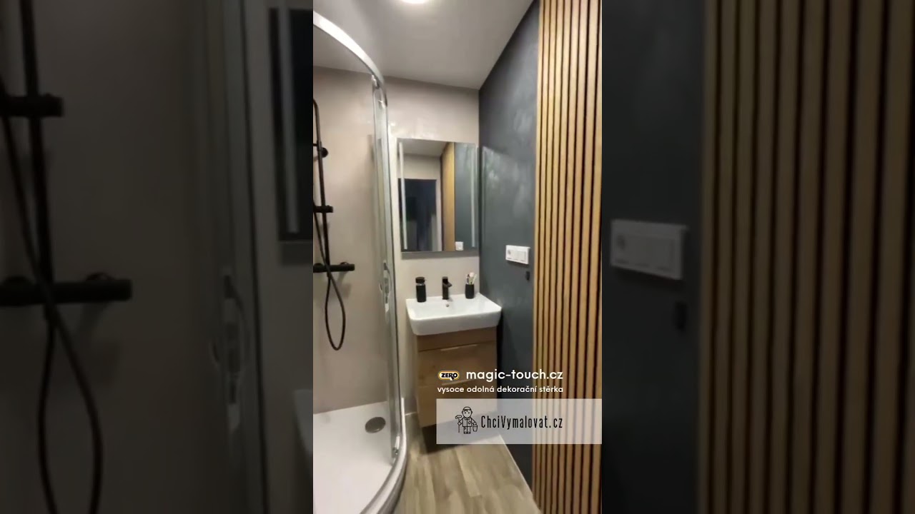 Koupelna bez sp&aacute;r vysoce odolnou dekoračn&iacute; stěrkou ZERO MagicTouch v realizaci www.chcivymalovat.cz