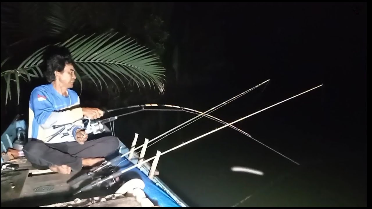 Tak kuat leader besar menahan ikan monster dan penampakan cahaya mata saat mancing malam