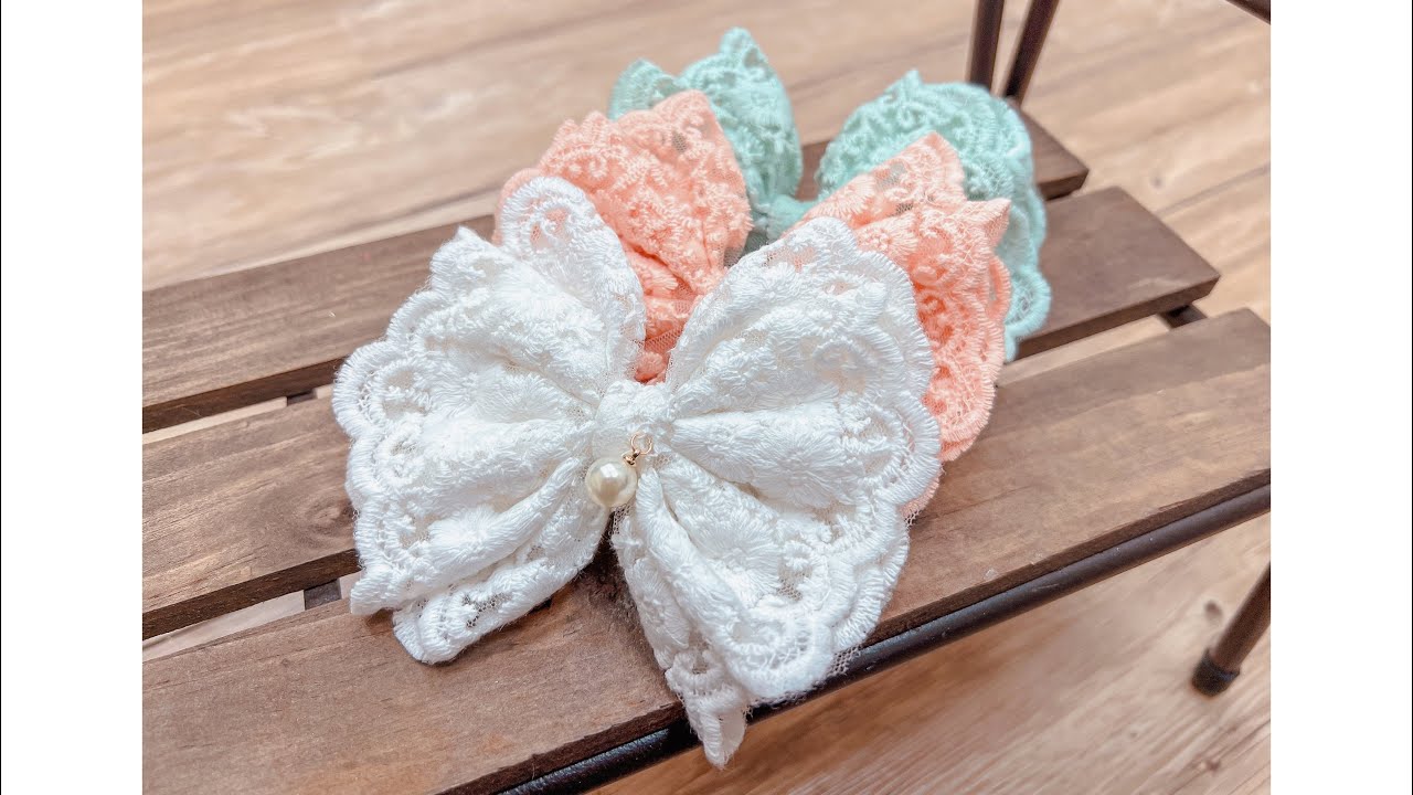 刺繡蕾絲蝴蝶結髮飾｜Diy髮飾教學｜緞帶蝴蝶結｜手作蝴蝶結髮飾 Ribbon Bow #小豆苗手作坊