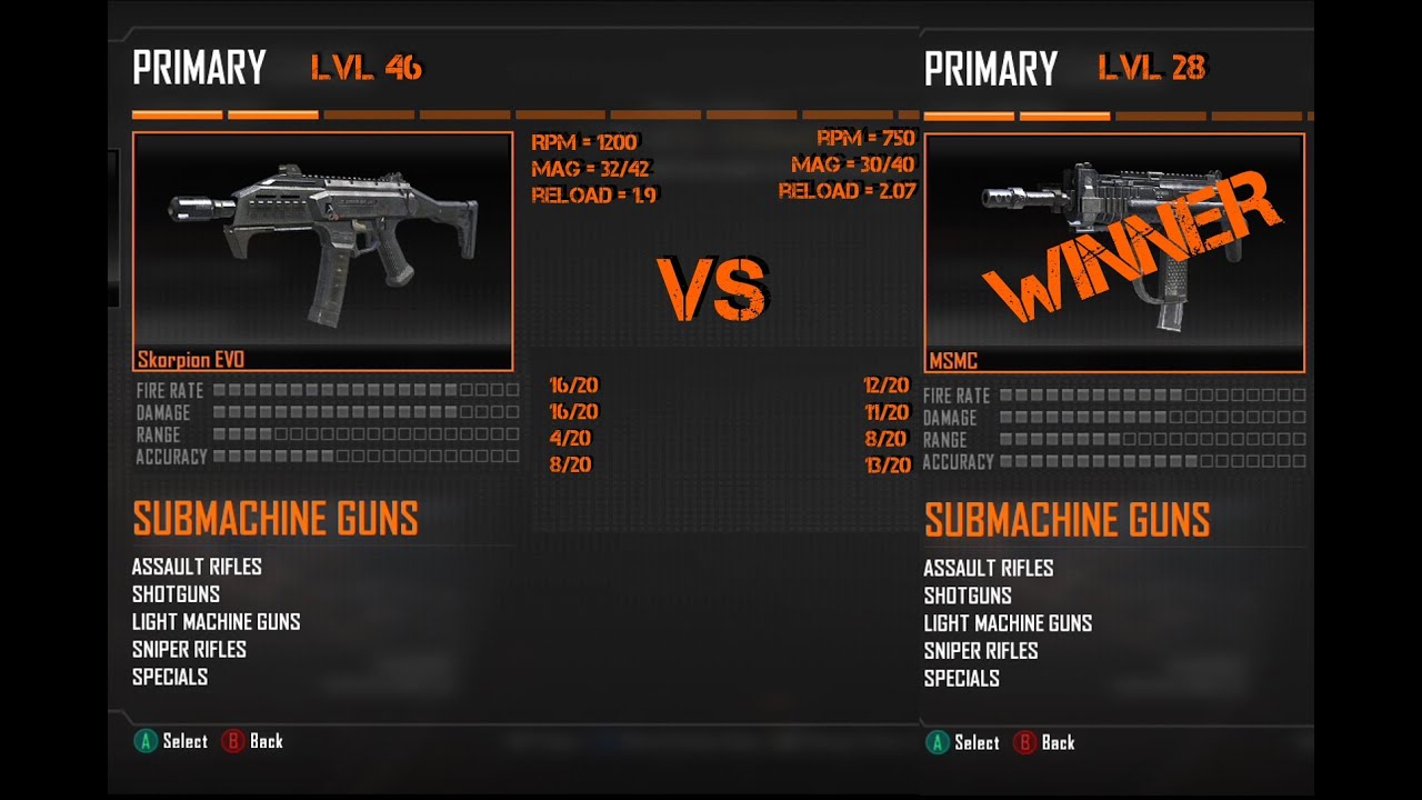 Black Ops 2 Gun Comparison MSMC vs Skorpion EVO
