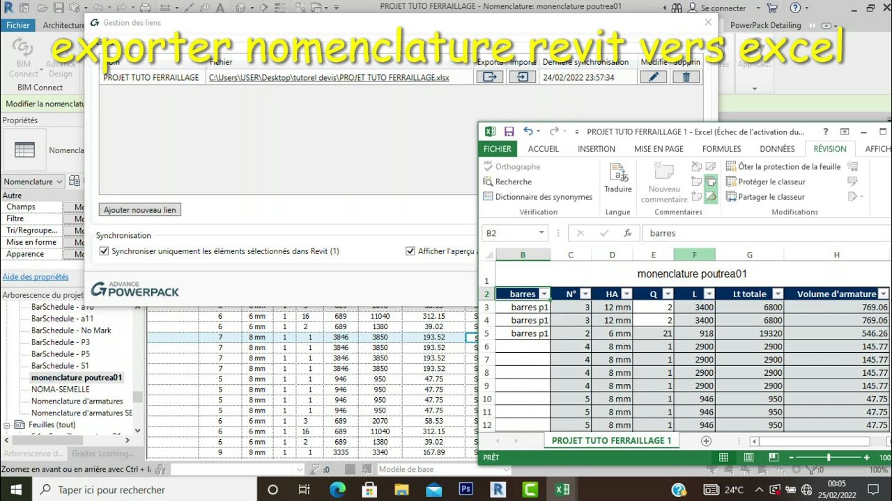 tutoriels 20 revit ferraillage / Exportation nomenclature & devis ou metr&eacute; vers EXCEL (2 m&eacute;thodes)