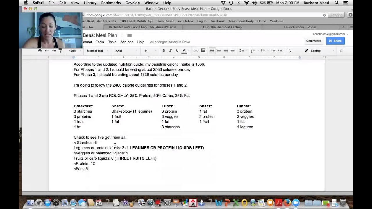Body Beast Nutrition Meal Plan | 2400 Calorie my personal example