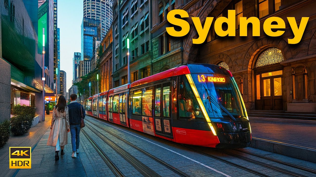 Sydney Australia Walking Tour - Town Hall to Wynyard in a Busy Evening | 4K HDR