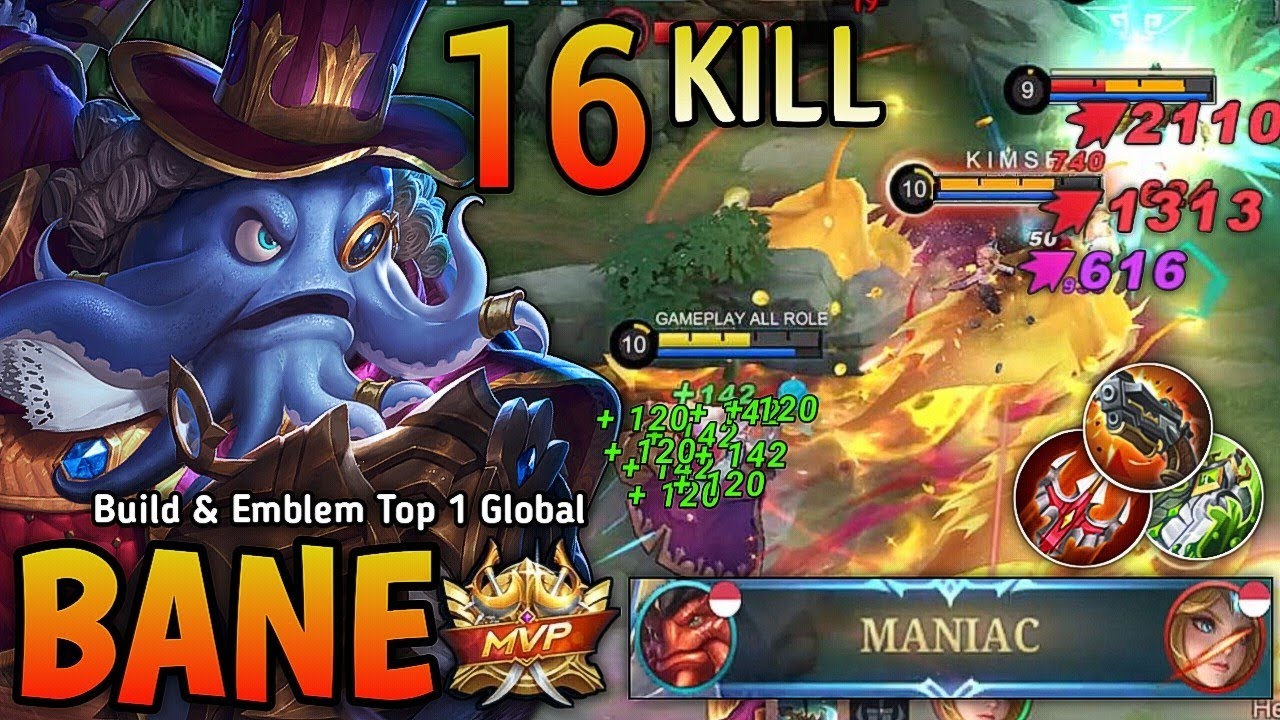 16 Kills + MANIAC!! Bane SHOT GUN Build and Best Emblem Auto 1 Hit Damage - Build Top 1 Global Bane