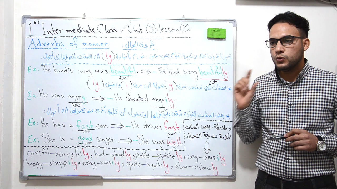 انكليزي الاول متوسط | الوحدة الثالثة | ظروف الحال (Adverbs of manner)