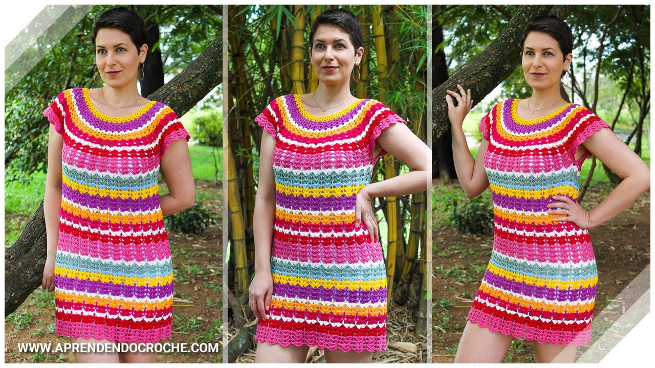 Vestido de Crochê com Mangas Curtas - Aprendendo Crochê