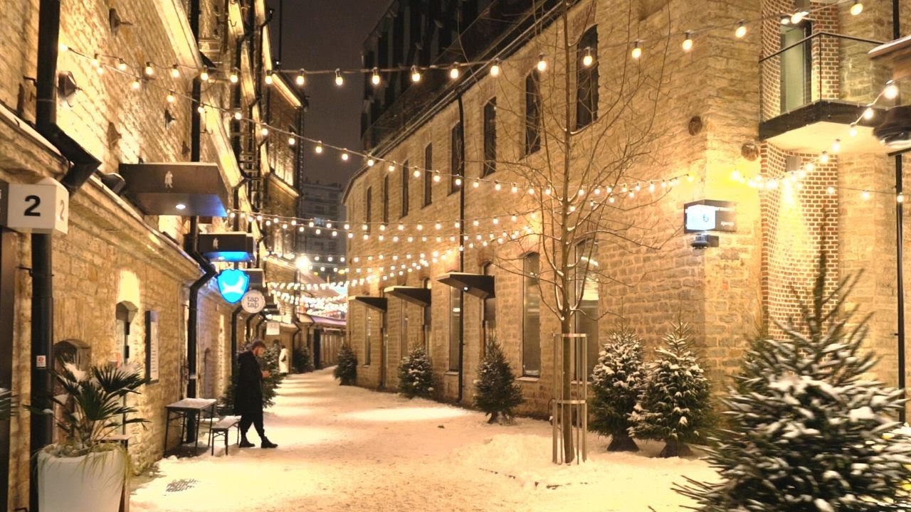 Estonia Tallinn Rotermann Quarter Winter Night with Light Snowfall [4K] My First Time with Gimbal
