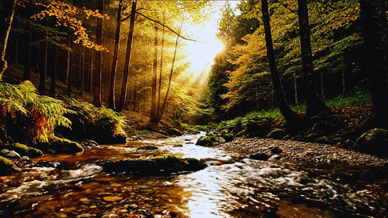 Relaxing Forest River Sounds 🌊 Golden Sunrise Nature Ambience for Deep Sleep & Focus
