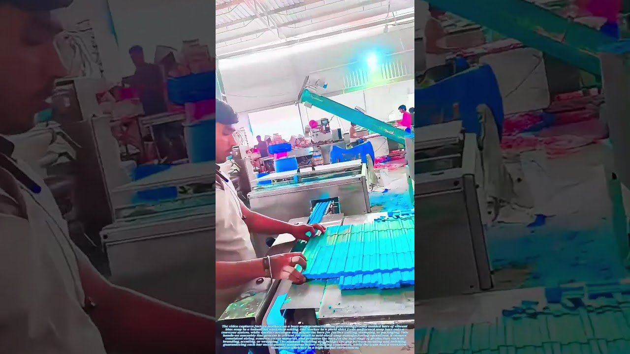 Shaping the Bars: How Factory Workers Process Freshly Molded Soap on a Production Line