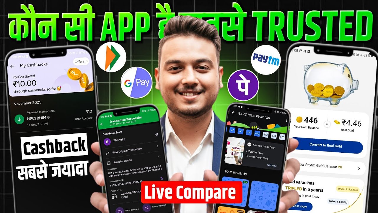 Paytm Vs GPay Vs PhonePe Vs BHIM Best UPI Payment App in india | Sabse Jayada Cashback dene wala App