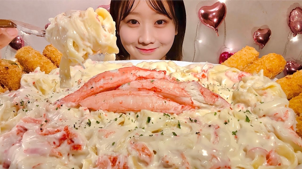 ASMR Паста с кремом из крабовых палочек Крокеты с крабовым кремом【Mukbang/ Eating Sounds】