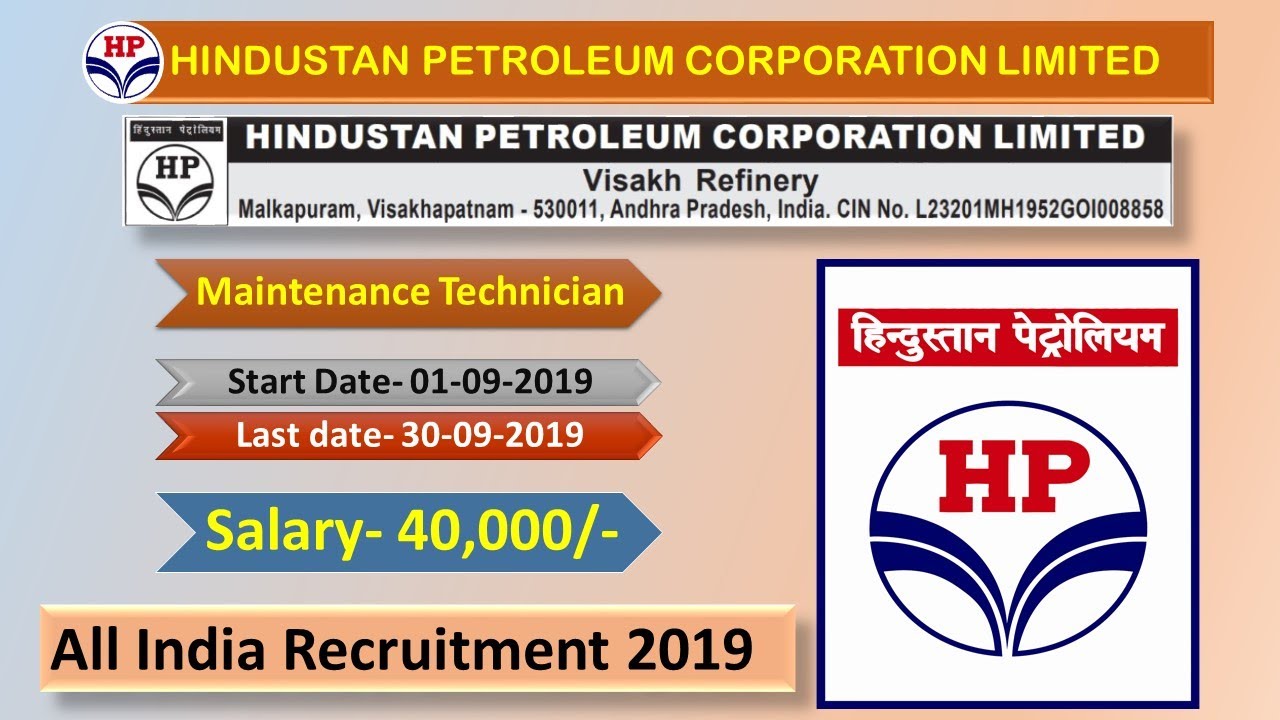 (HPCL) HINDUSTAN PETROLEUM CORPORATION LIMITED Recruitment 2019 Maintenance Technician
