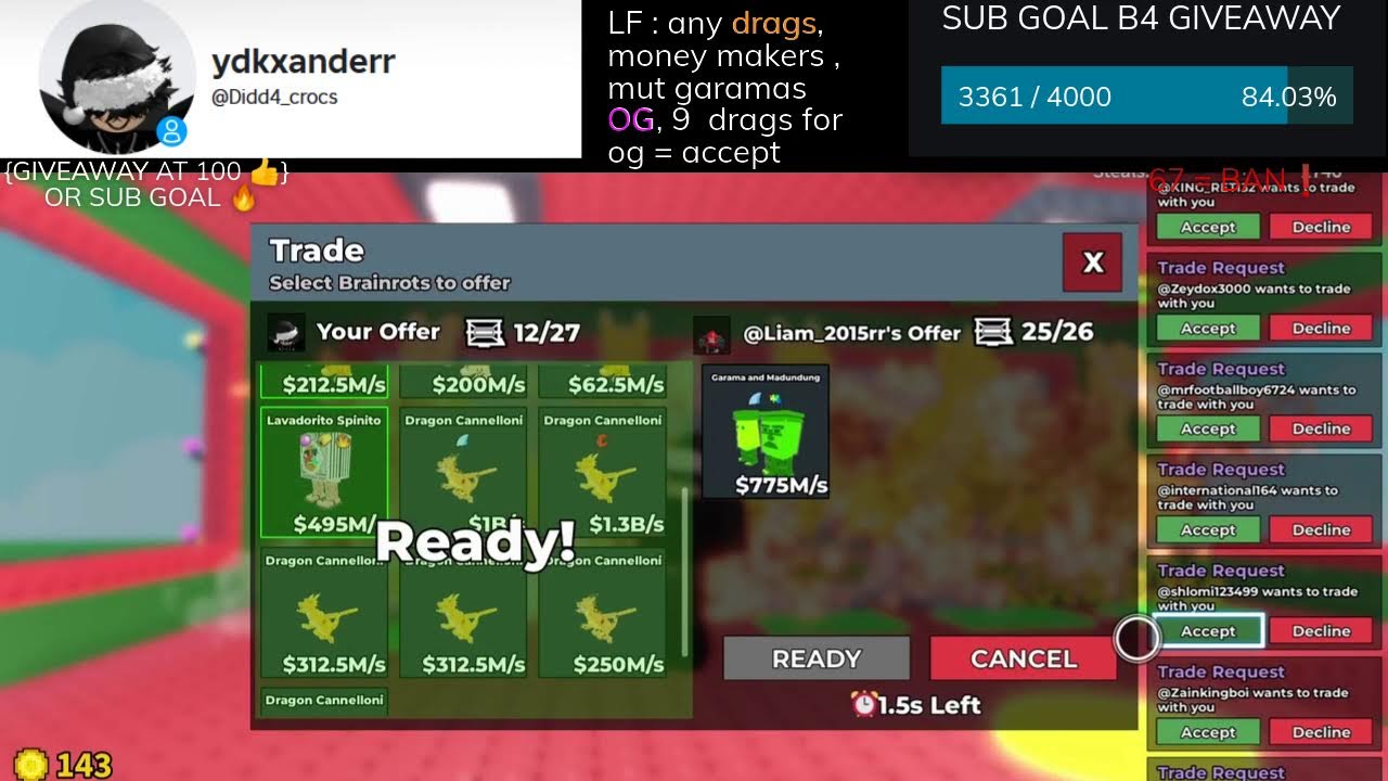 🔴LIVE GIVEAWAY STEAL A BRAINROT/TRADING PVP MORE!!