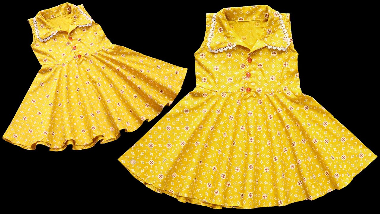Stylish Collar Neck Umbrella Cut Baby Frock with Buttons | Easy Cutting & Stitching Tutorial