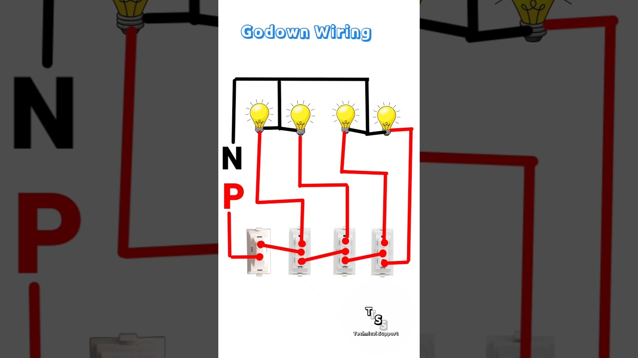 4 bulb 4 two way switch connection wiring diagram // godown wiring connection diagram //