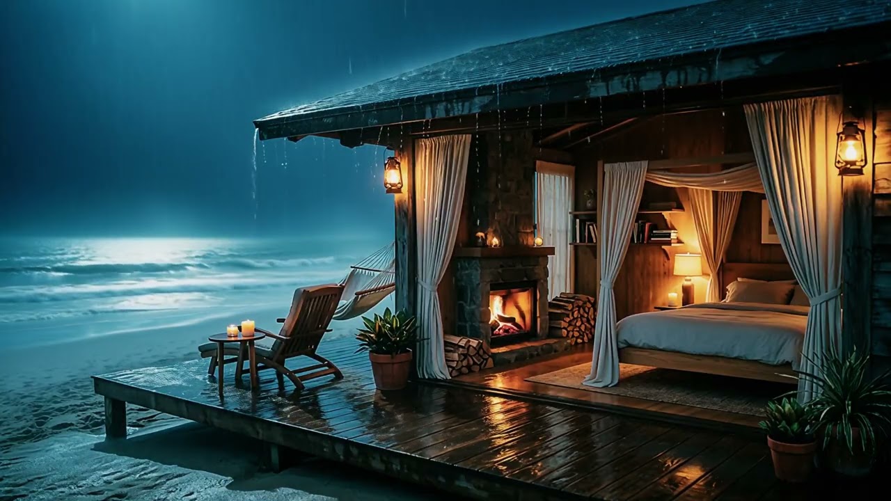Ocean Storm Cabin 🌊 Heavy Rain, Thunder & Waves for Deep Sleep No Ads