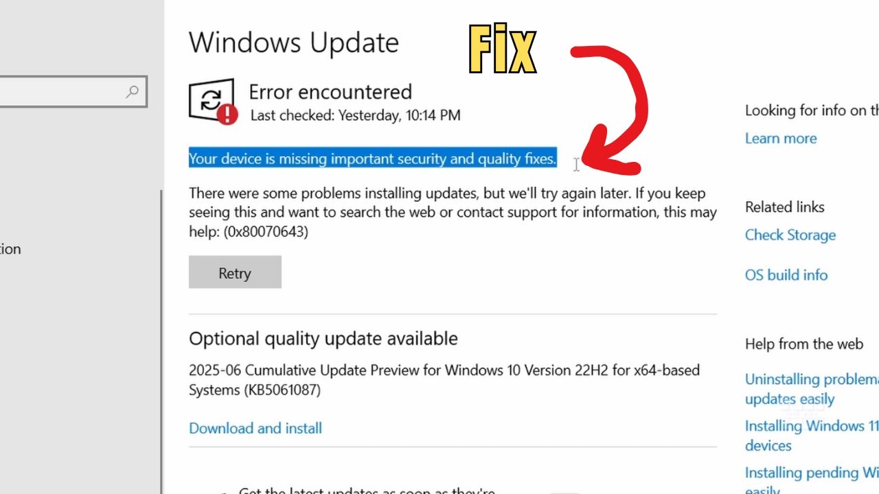 Fix “Missing Important Security and Quality Fixes” Error in Windows 10/11