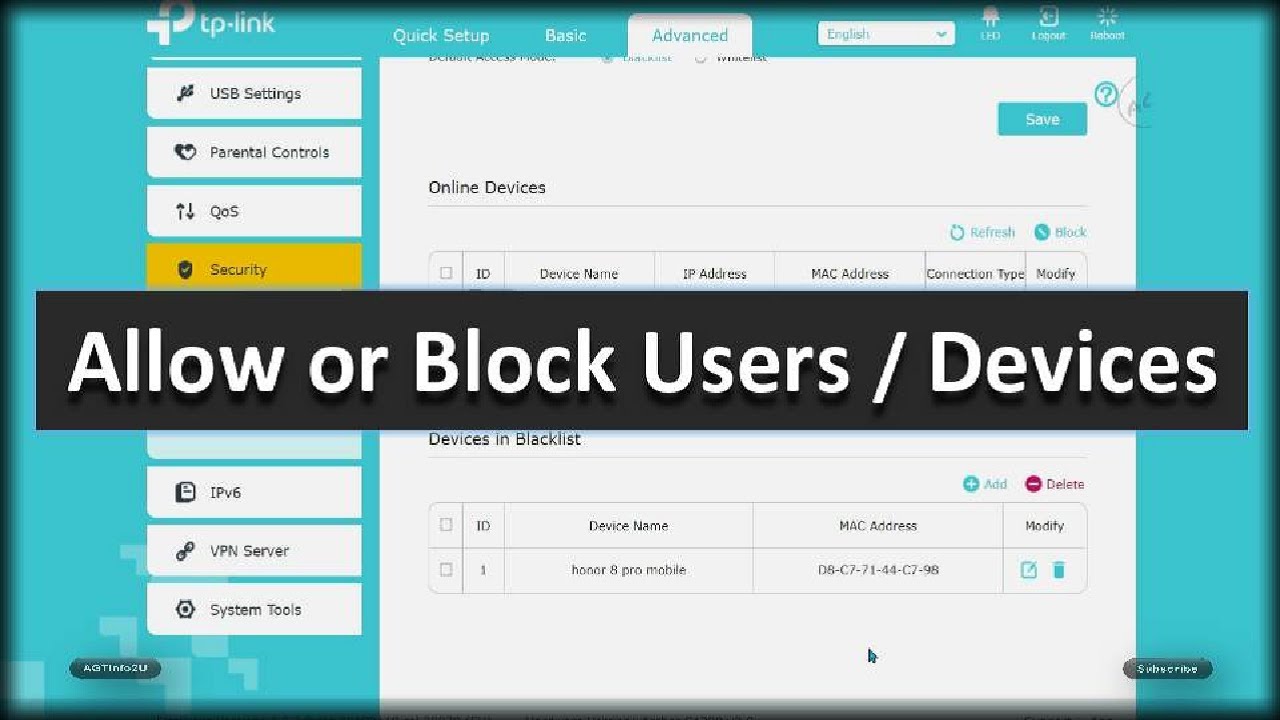 TP-Link Archer Access Control / MAC Address filtering settings (Allow or Block users)