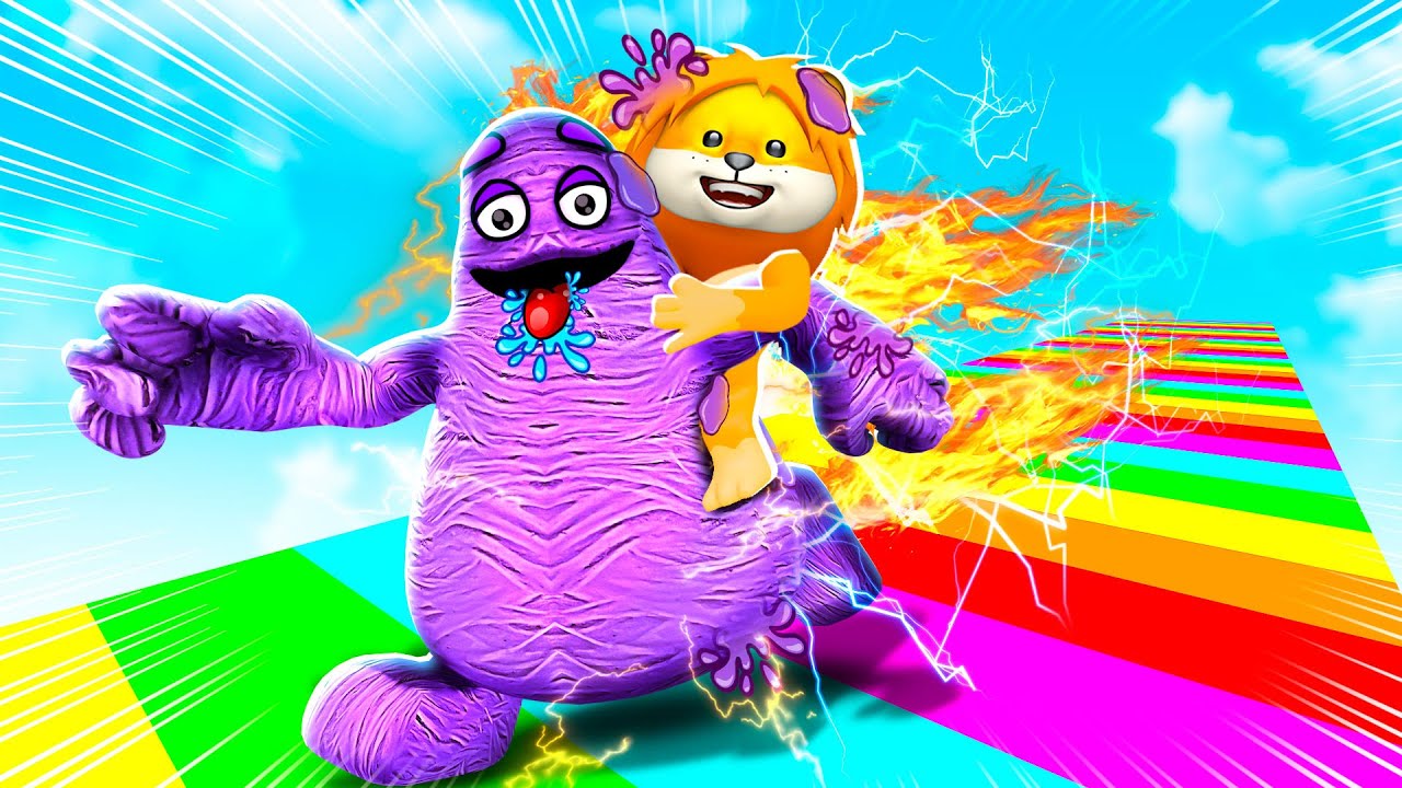 どんどん速く、超スピードになったグリマスに乗ってレースをするロブロックスやってみた結果 【 Roblox Grimace Race 】