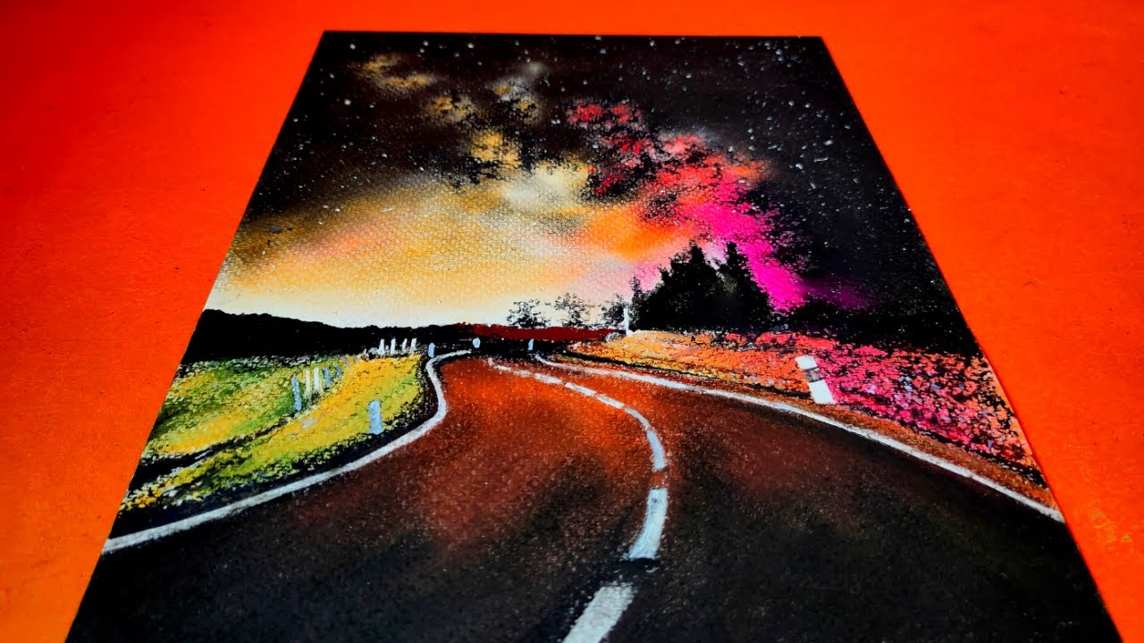 Night Sky And A Lonely Road In Dry Pastel I Landscape I