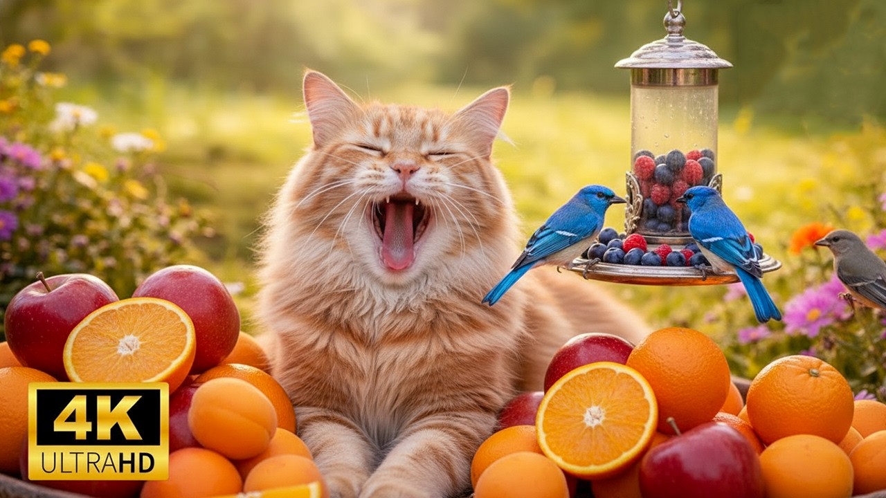🔥 TV for Cats & Dogs 🐦 Colorful Birds Eating Fruit | Relaxing Bird Feeding Station 4K