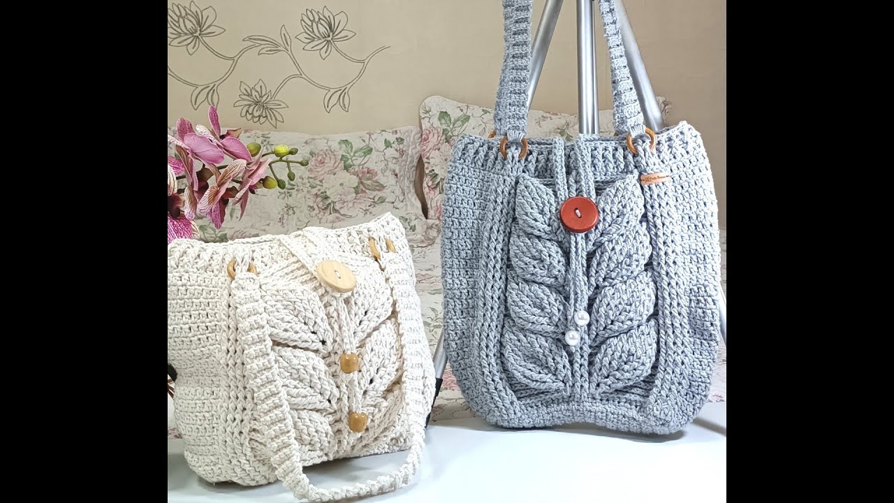 Bolsa Folhas em relevo feito com barbante passo a passo. Parte  2 de 2