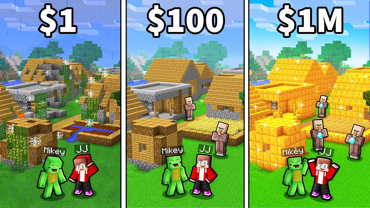 JJ and Mikey: From POOR To RICH Village in Minecraft - Maizen