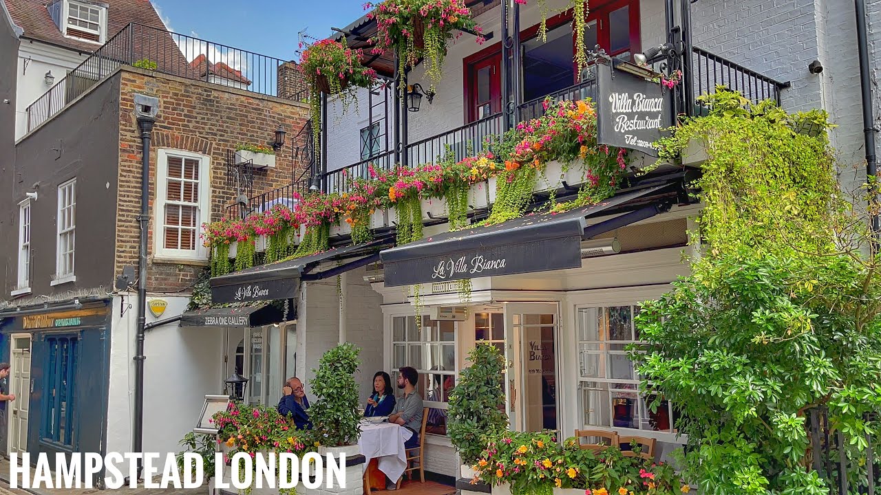 London Walk Hampstead, High Street and   Hampstead Little Alleys, Side Streets - 4K HDR