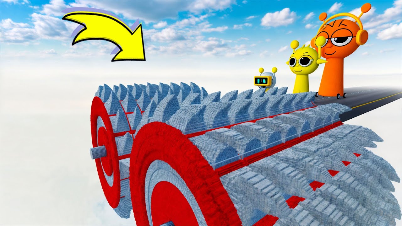 Challenge Big & Small Sprunki Cars vs Giant Saw in Teardown