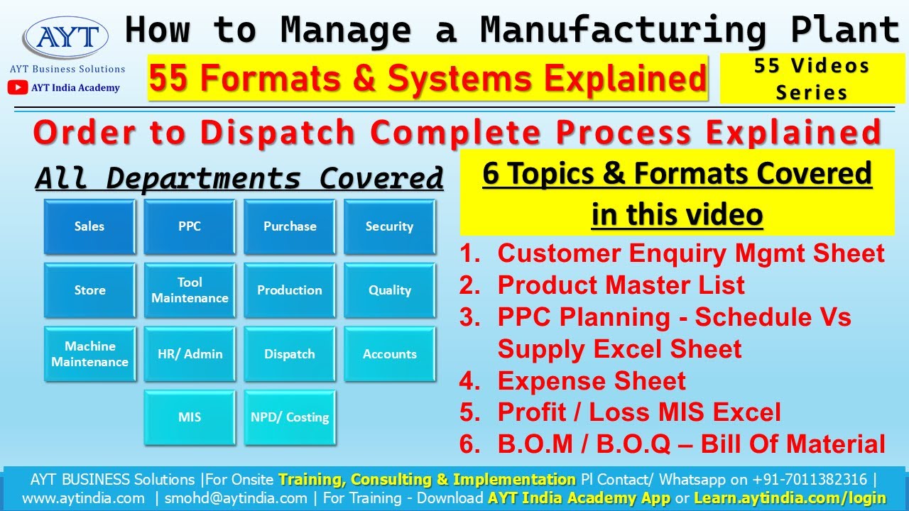 Video No. 6 - Factory Management System – 55 Excel Formats to Control Your Manufacturing Plant
