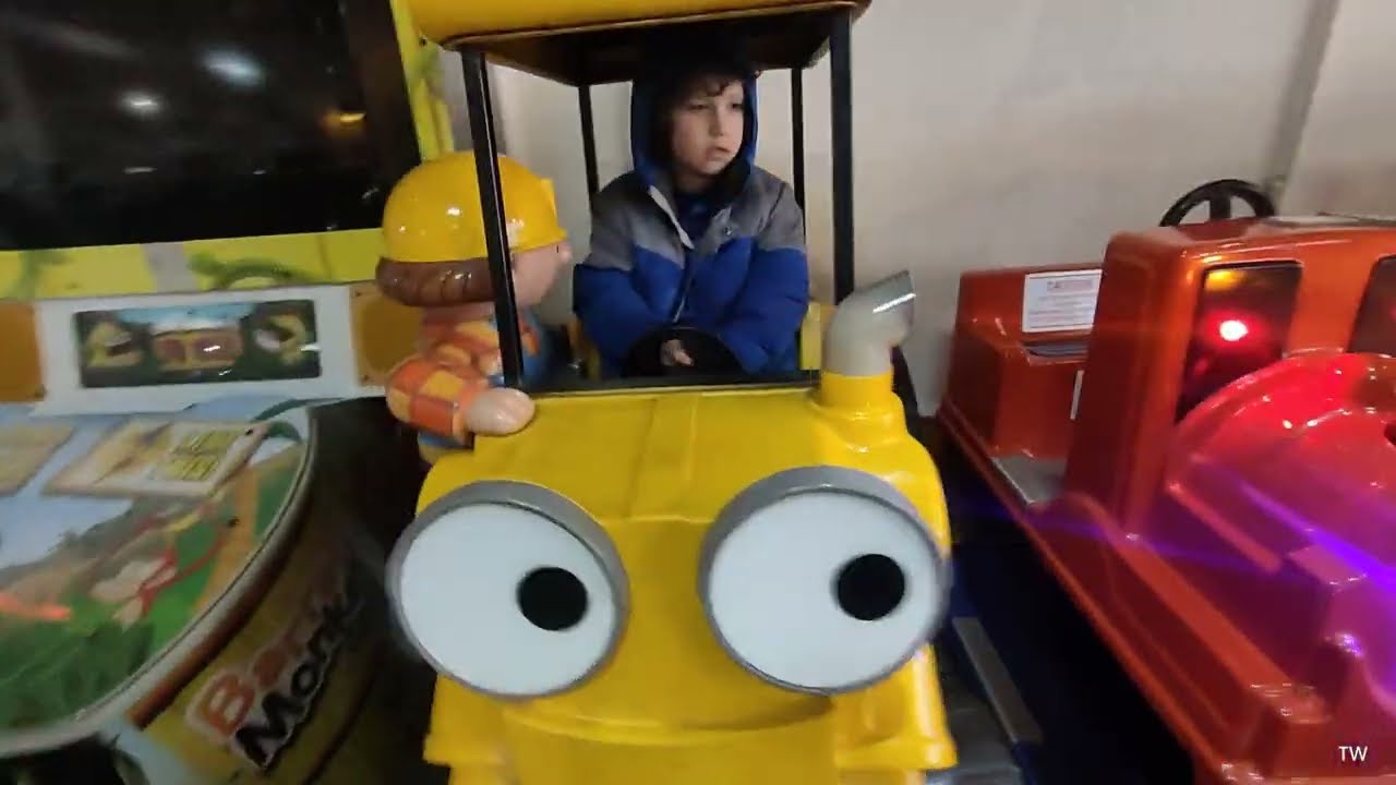 Barry Island Pleasure Park arcade walk through of kiddie rides bob the builder coin operated rides